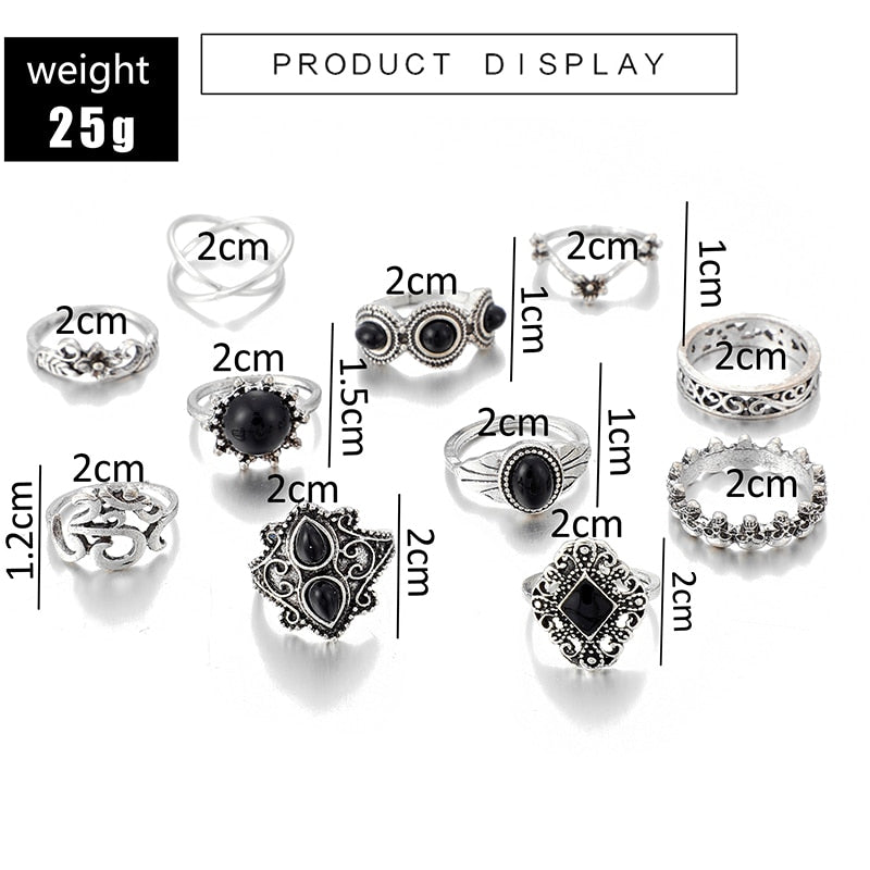 Black Stone Om Ring Set