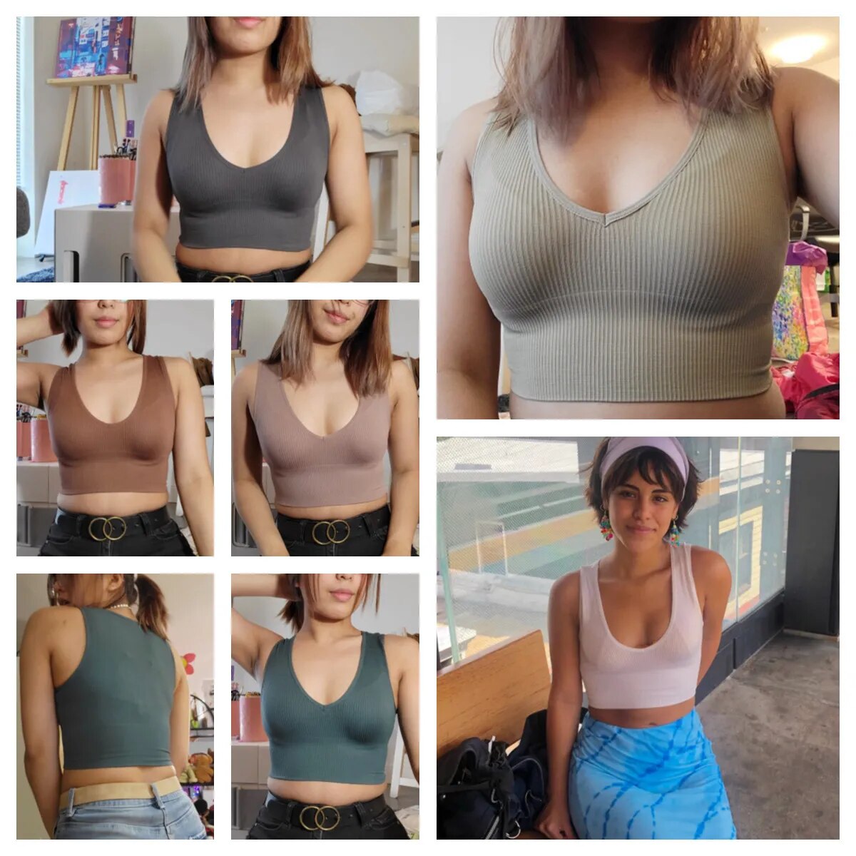 Deep V Neck Ribbed Seamless Crop Tank