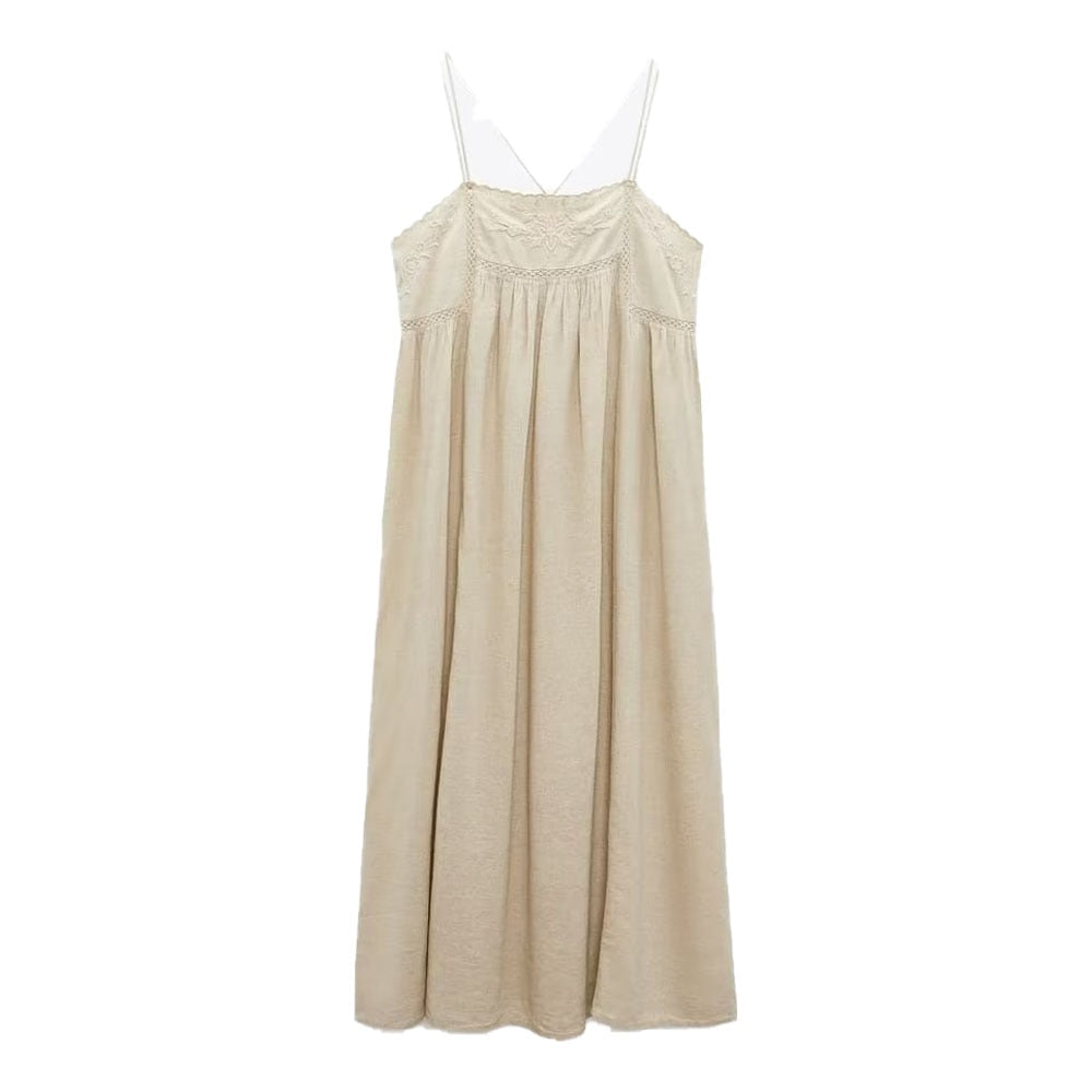 Boho Embroidered Linen Dress