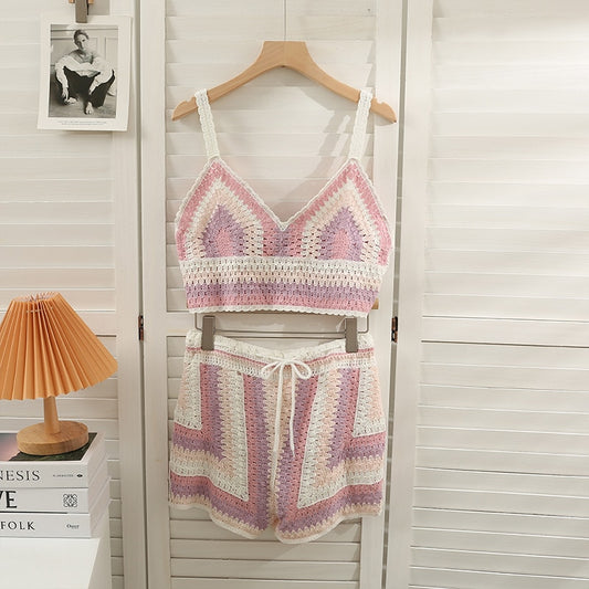 Knitted Festival Patchwork Top & Shorts Set