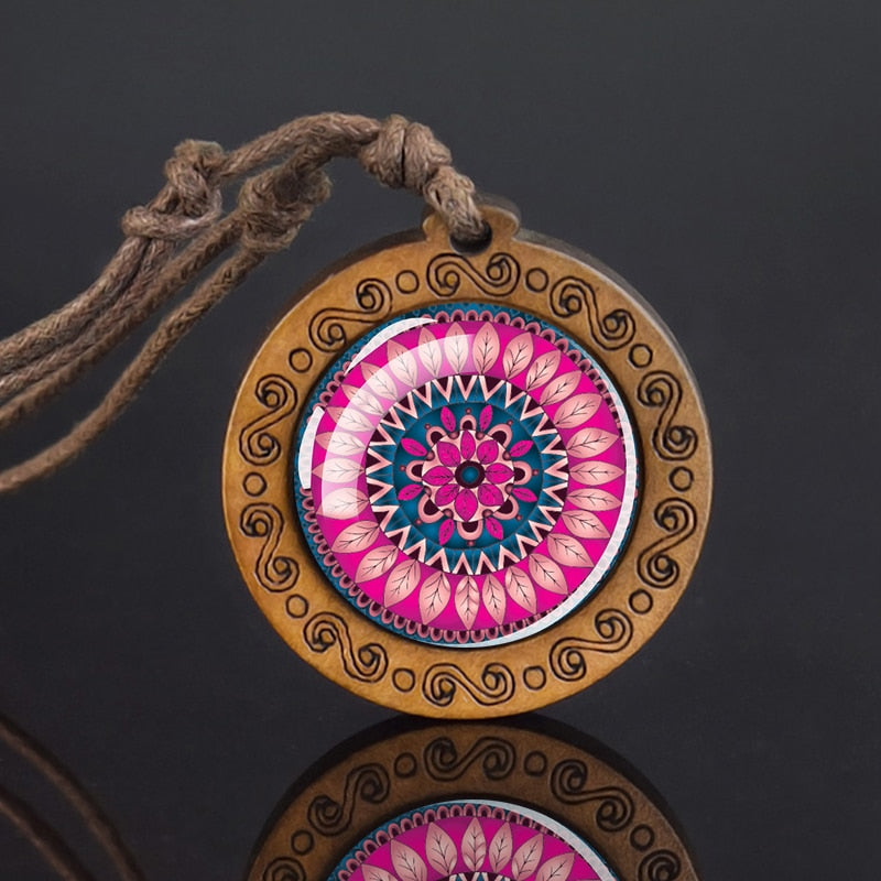 Mandala Wood Pendant Necklace