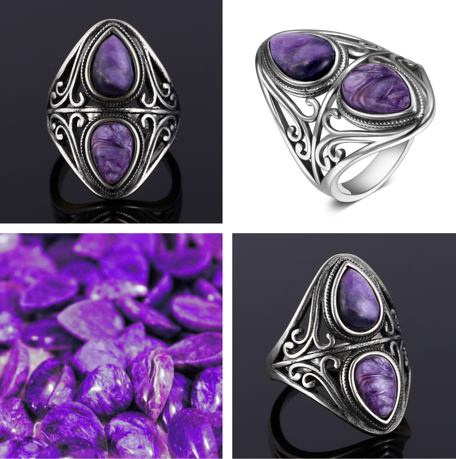 Charoite Stone Silver Ring