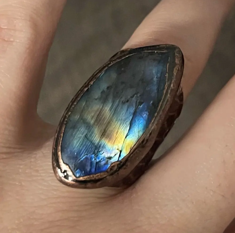 Labradorite & Bronze Adjustable Ring