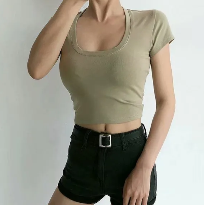 Basic Scoop Neck Crop T Shirt