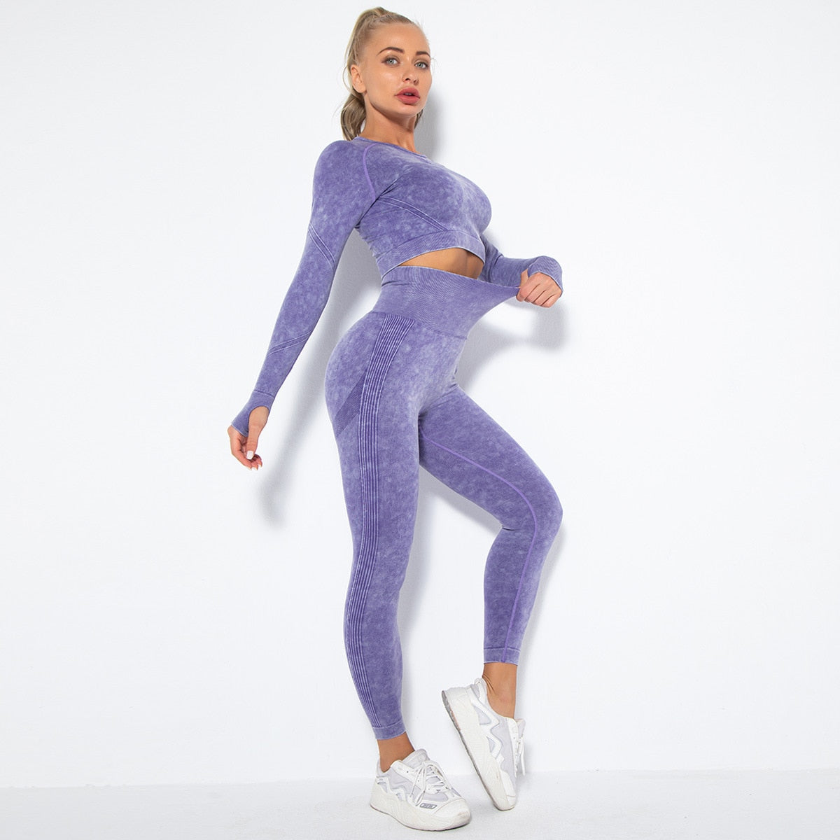 Stone Wash Crop Top & Leggings Set