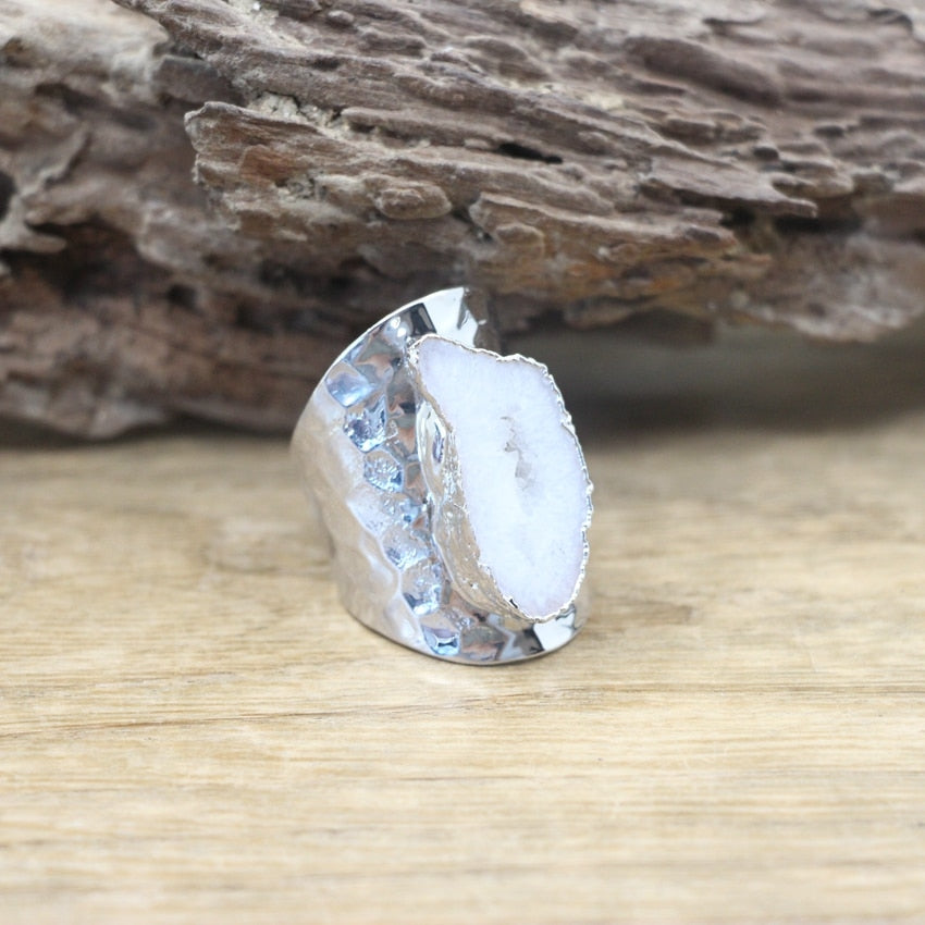 White Quartz Druzy Adjustable Rings