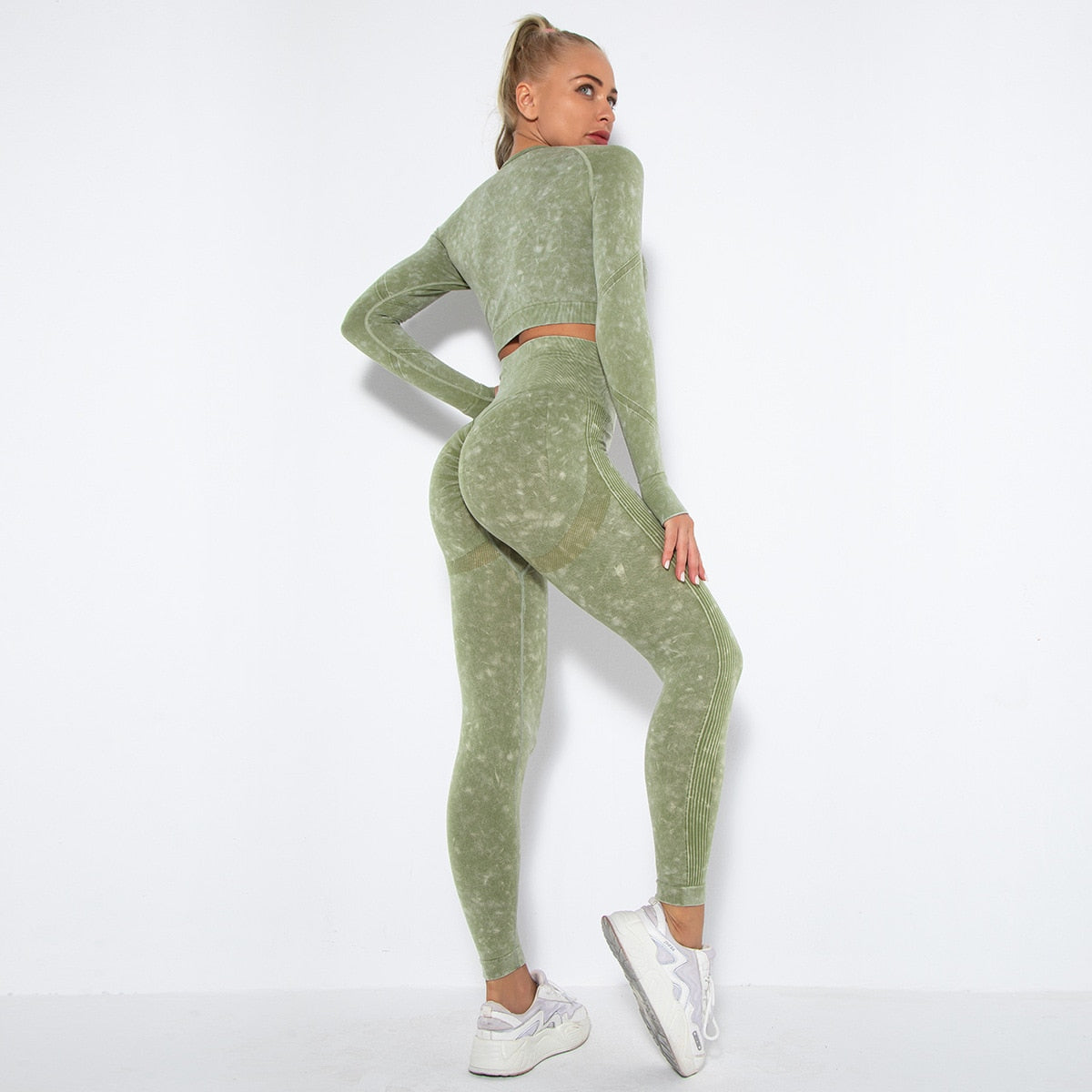 Stone Wash Crop Top & Leggings Set