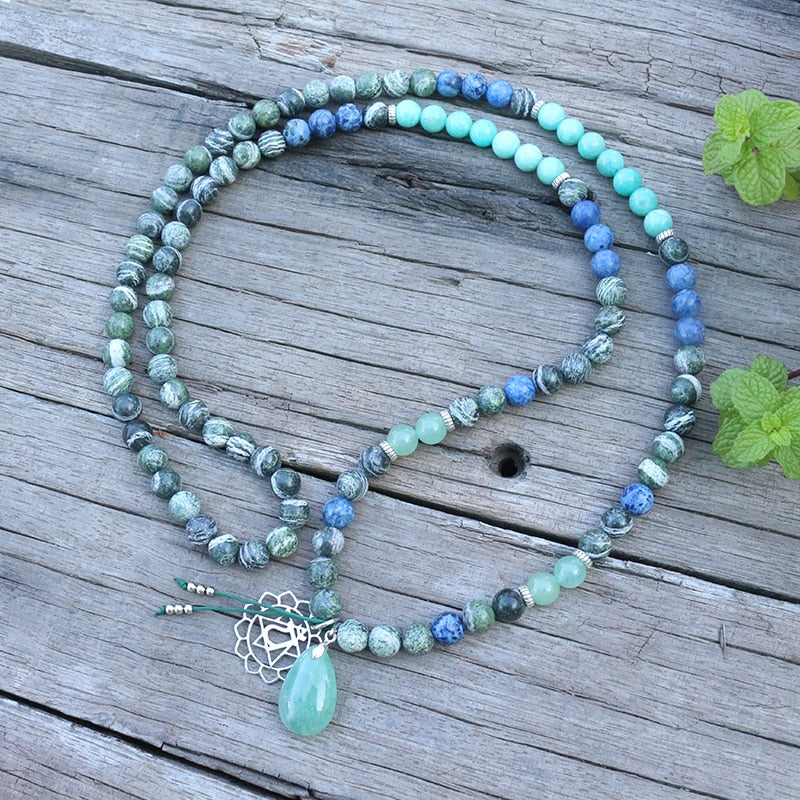 Aventurine & Green Zebra Stone Mala Bead Necklace