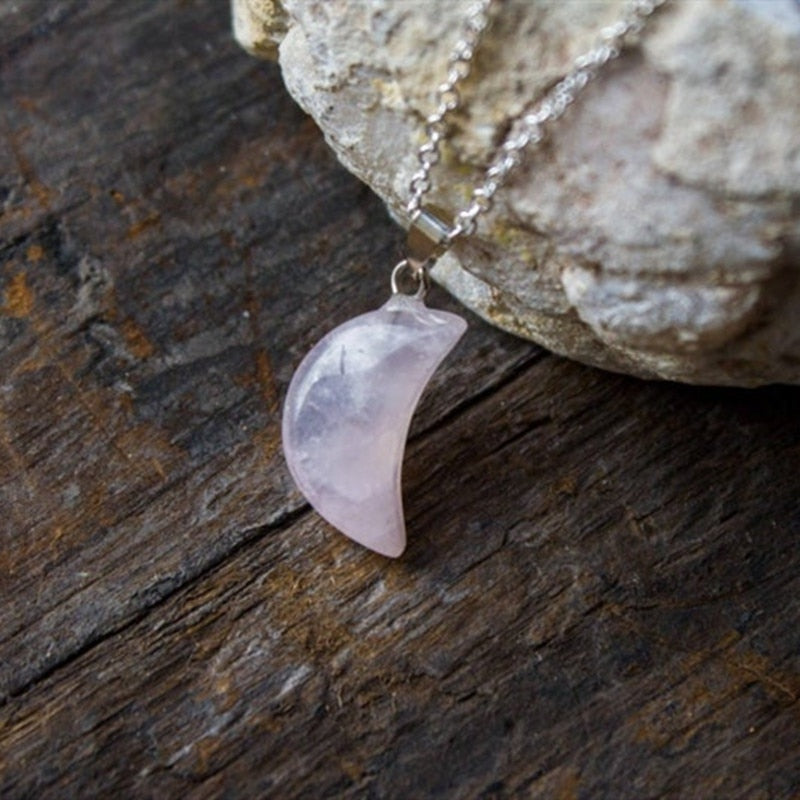 Rose Quartz Crescent Moon Necklace