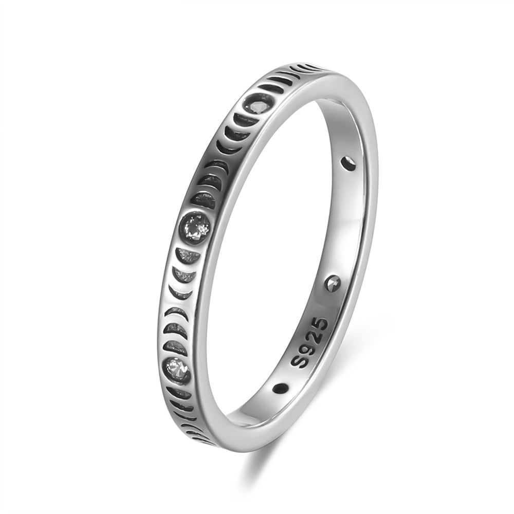 Moon Phase Dainty Silver Ring