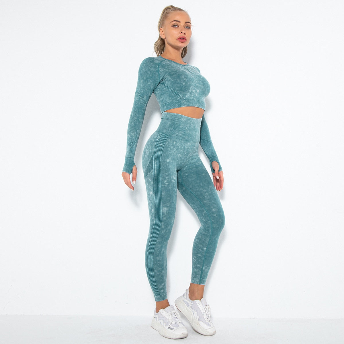 Stone Wash Crop Top & Leggings Set
