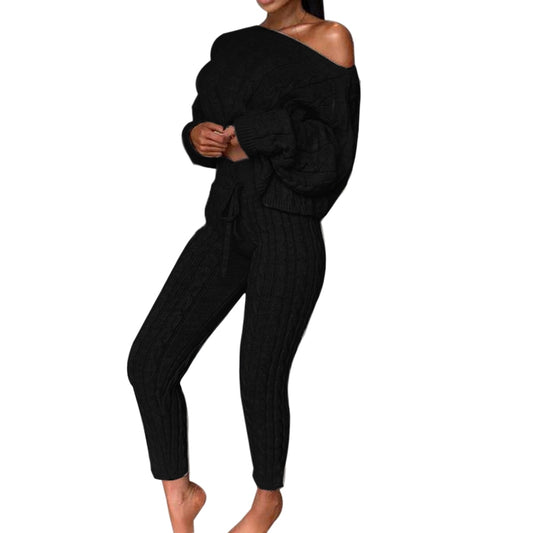 Knitted Cropped Sweater & Pants Set