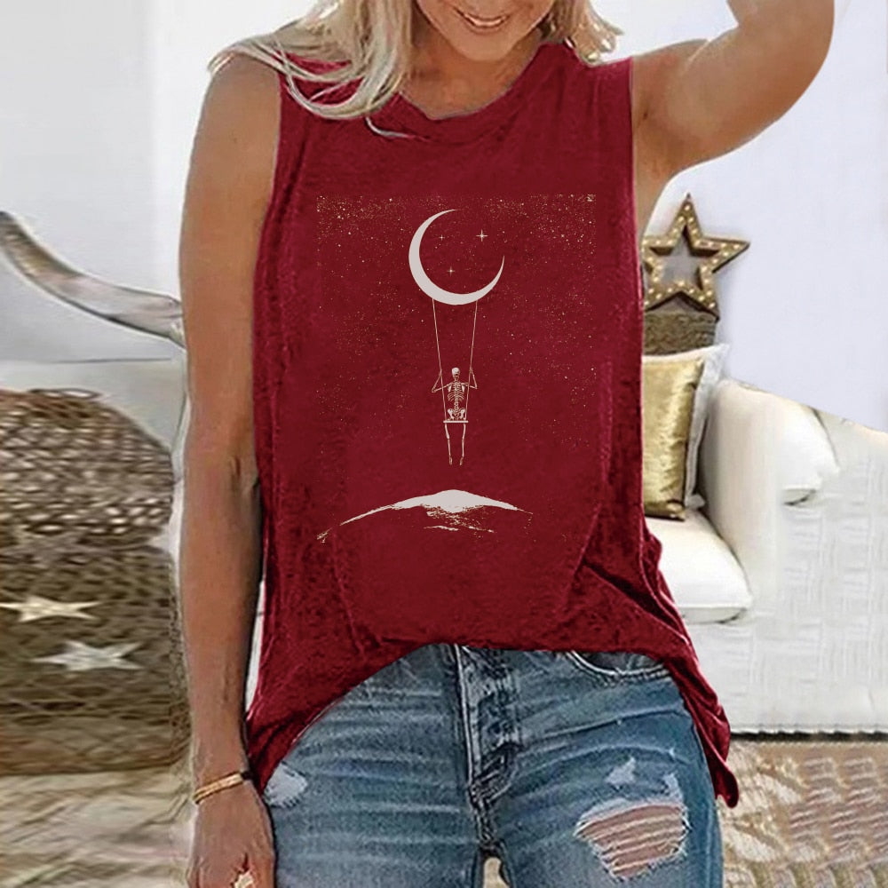 Crescent Moon Sleeveless T Shirt