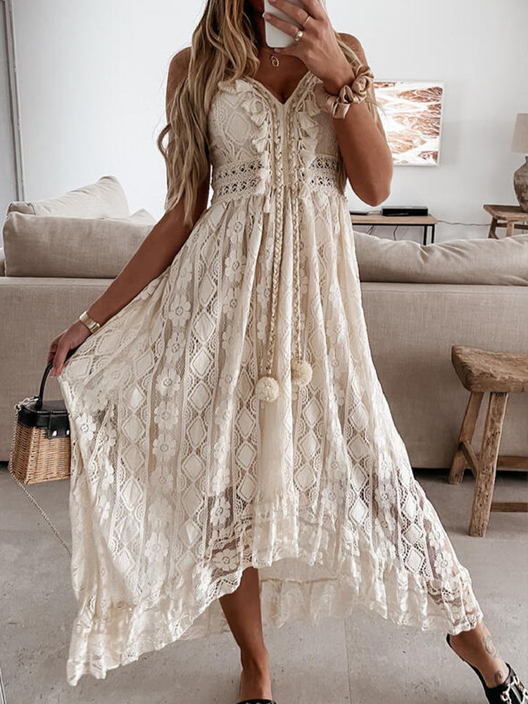 Lace V Neck Spaghetti Strap Sundress