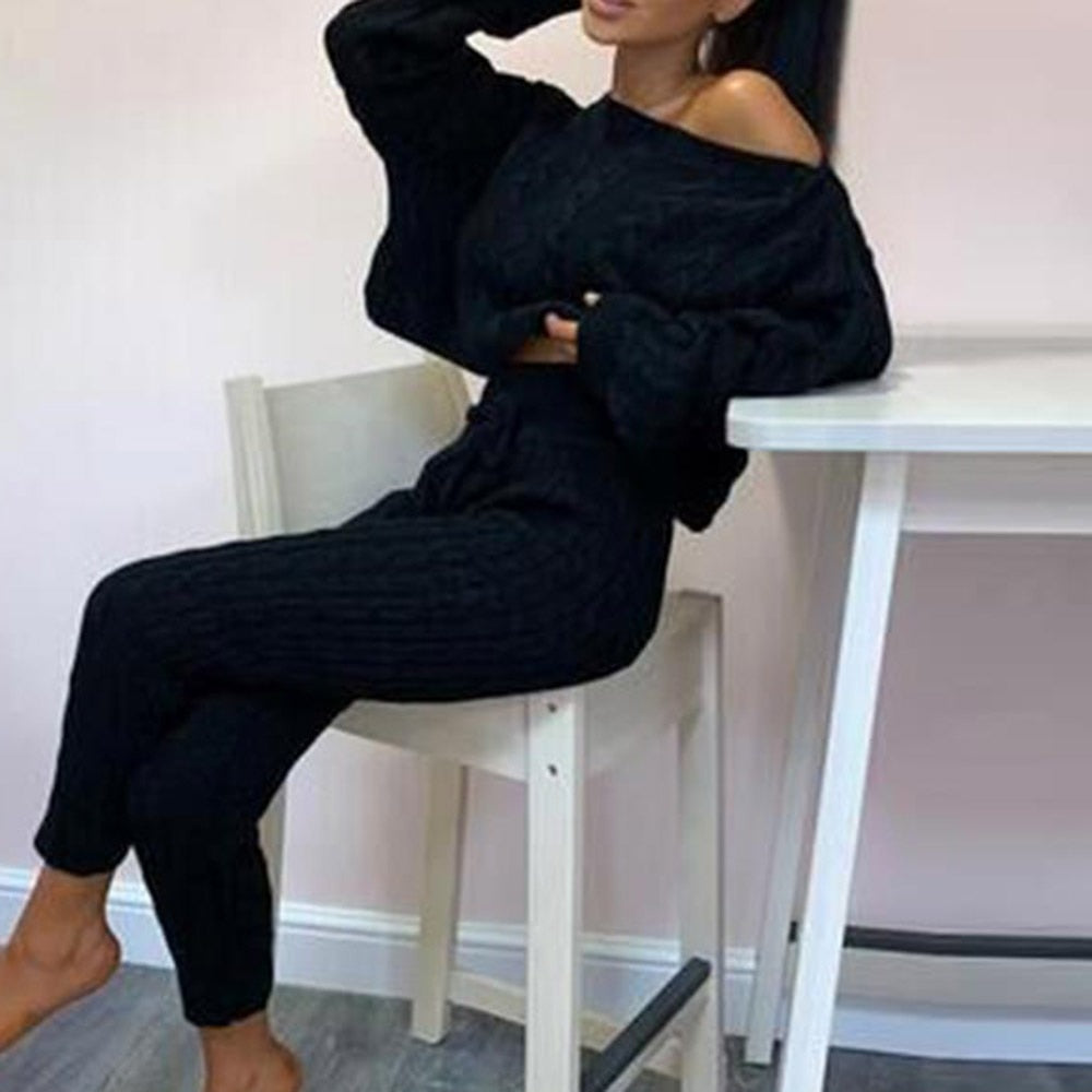 Knitted Cropped Sweater & Pants Set