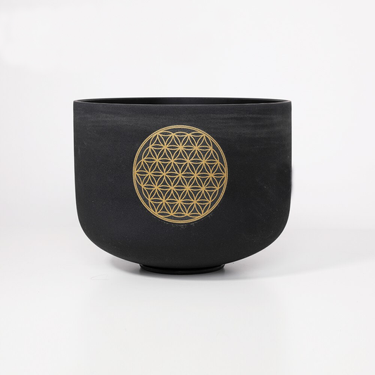 Flower of Life Black Frosted Quartz Crystal Singing Bowl