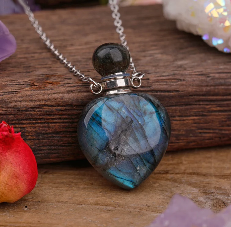 Labradorite Heart Shaped Aromatherapy Pendant Necklace