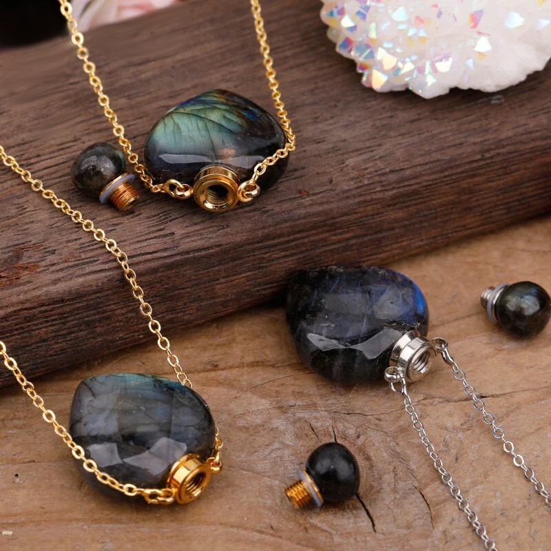 Labradorite Heart Shaped Aromatherapy Pendant Necklace
