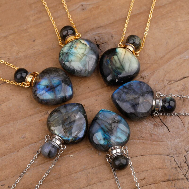Labradorite Heart Shaped Aromatherapy Pendant Necklace