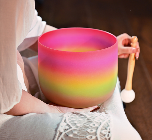 Pastel Rainbow Frosted Quartz Crystal Singing Bowl