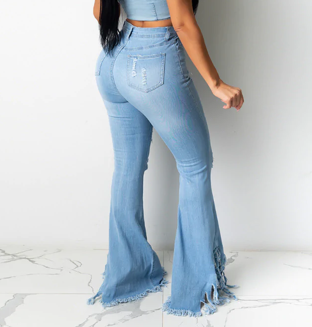 Fringe Bottom Flare Jeans