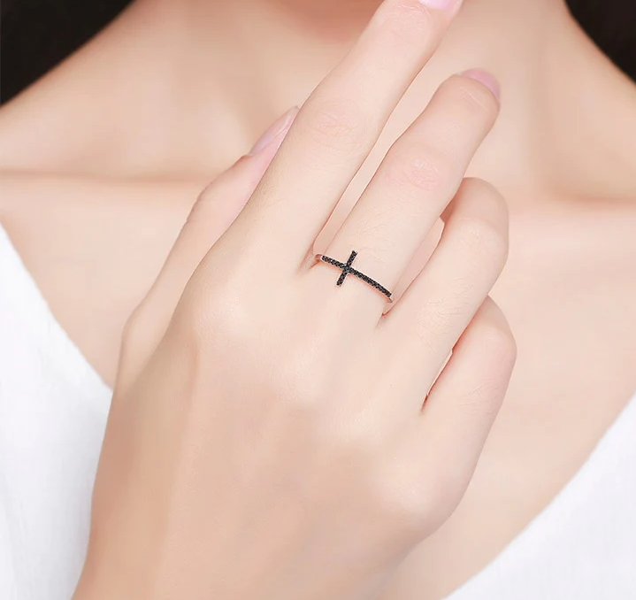 Black Stone Cross Ring