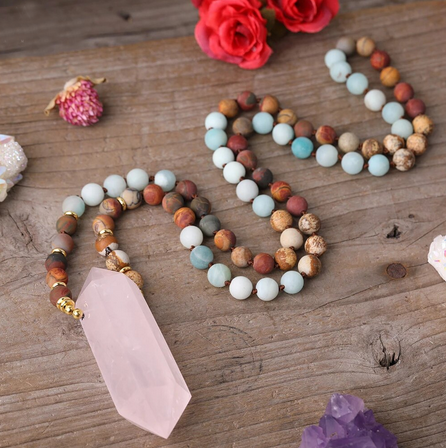 Rose Quartz Double Point Stone Beaded Necklace
