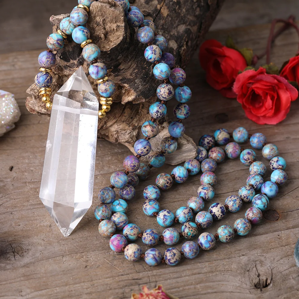 Quartz & Jasper Double Point Stone Beaded Necklace