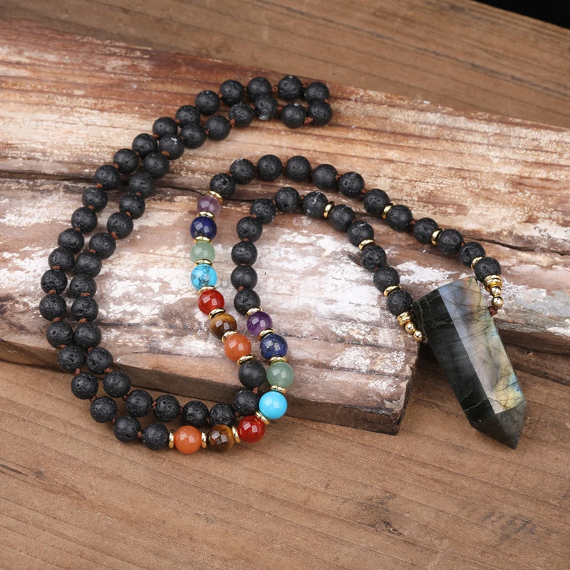 Labradorite & Lava Stone Necklace