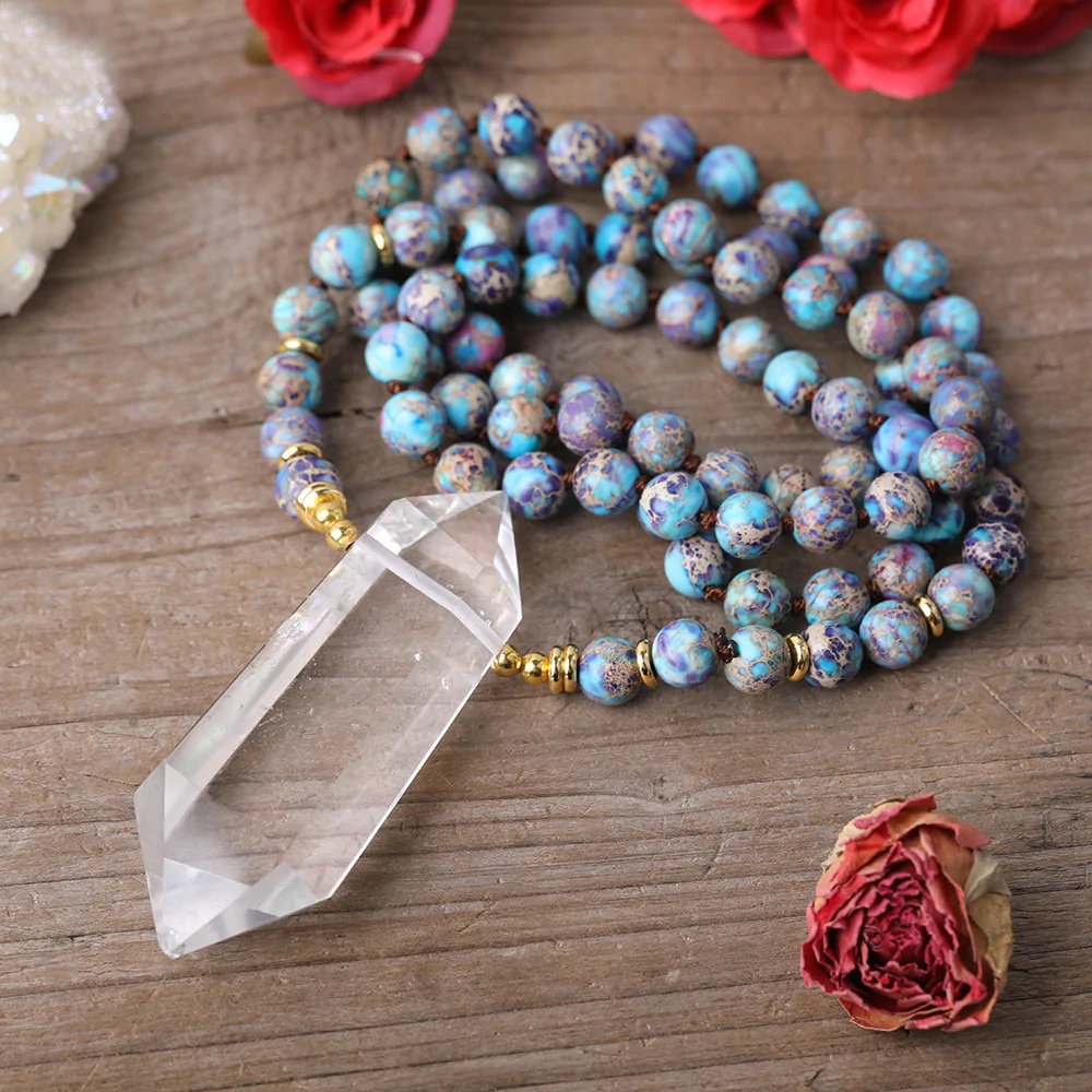 Quartz & Jasper Double Point Stone Beaded Necklace