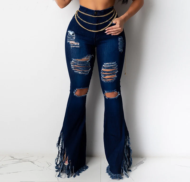 Fringe Bottom Flare Jeans