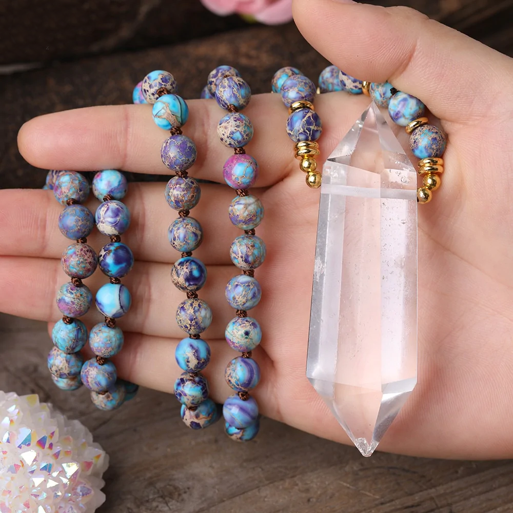 Quartz & Jasper Double Point Stone Beaded Necklace
