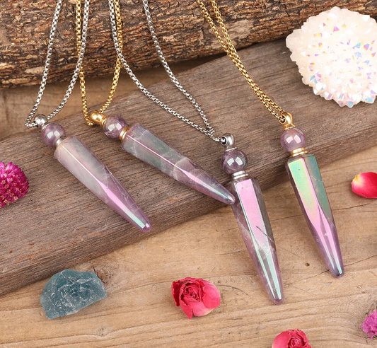 Aura Amethyst Crystal Bottle Necklace