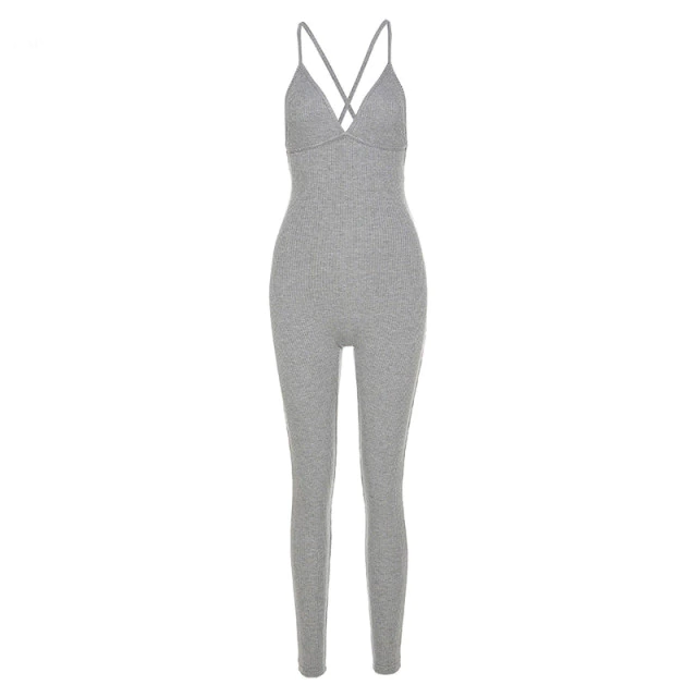 V Neck Backless Jumpsuit Bodysuit