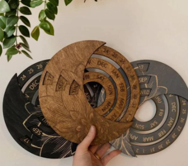 Crescent Moon Wooden Perpetual Calendar