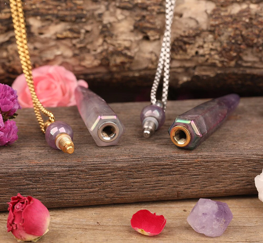 Aura Amethyst Crystal Bottle Necklace