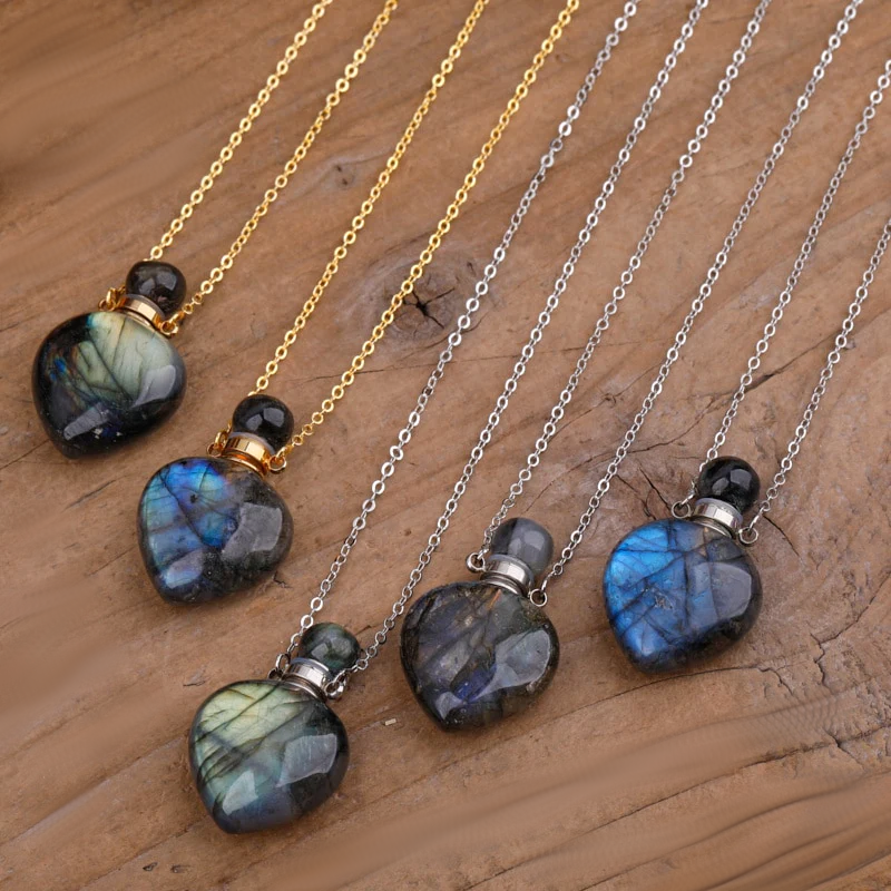 Labradorite Heart Shaped Aromatherapy Pendant Necklace