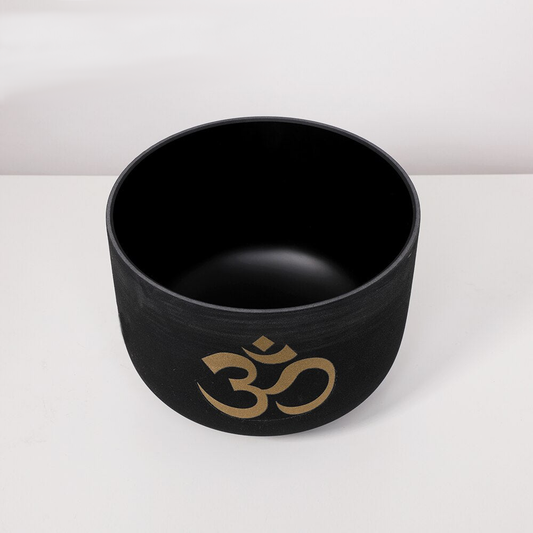 OM Symbol Black Frosted Quartz Crystal Singing Bowl