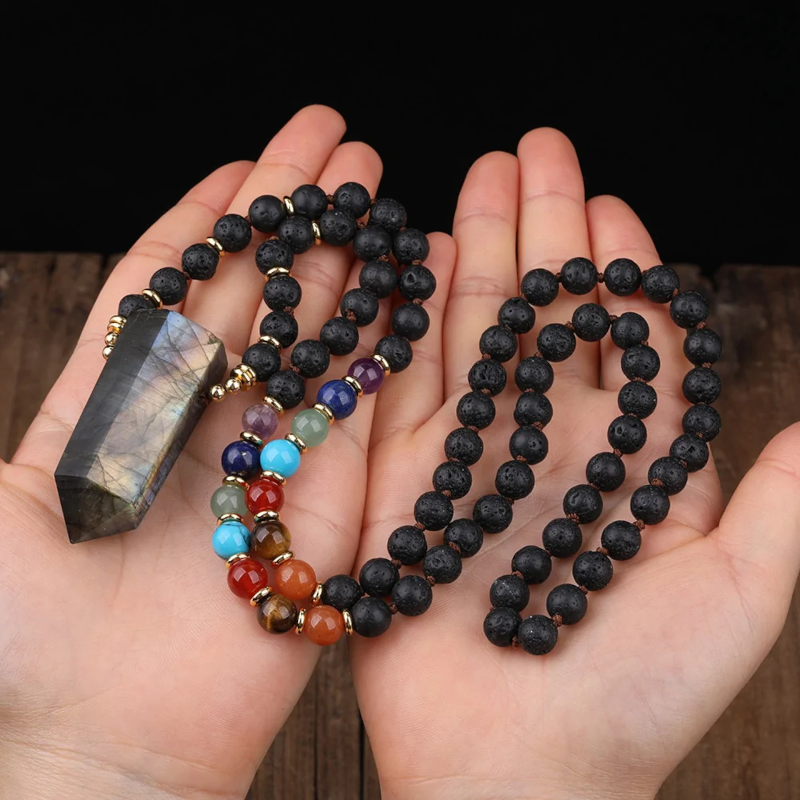 Labradorite & Lava Stone Necklace