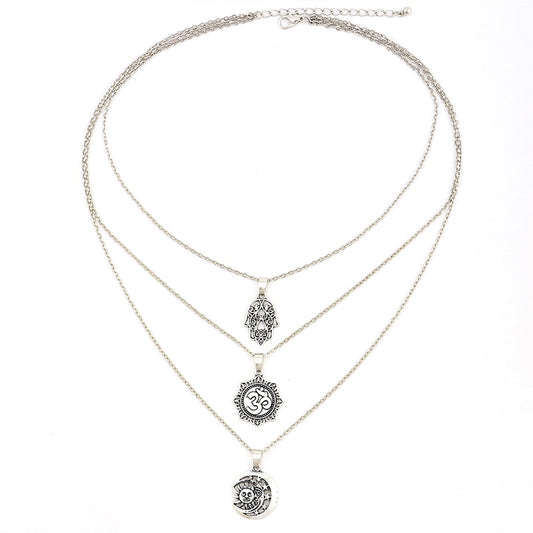 Sun & Crescent Moon Multi-layer Necklace
