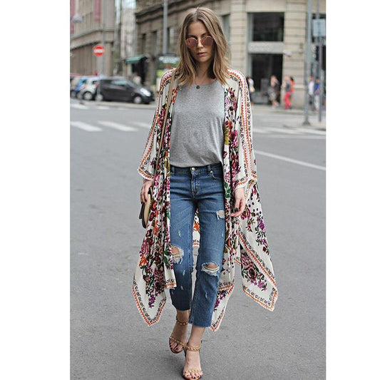 Floral Print Boho Chiffon Kimono Cardigan - SoulShyne Products