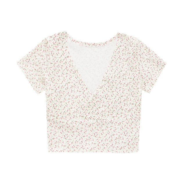Floral V-neck Crop Top Tee
