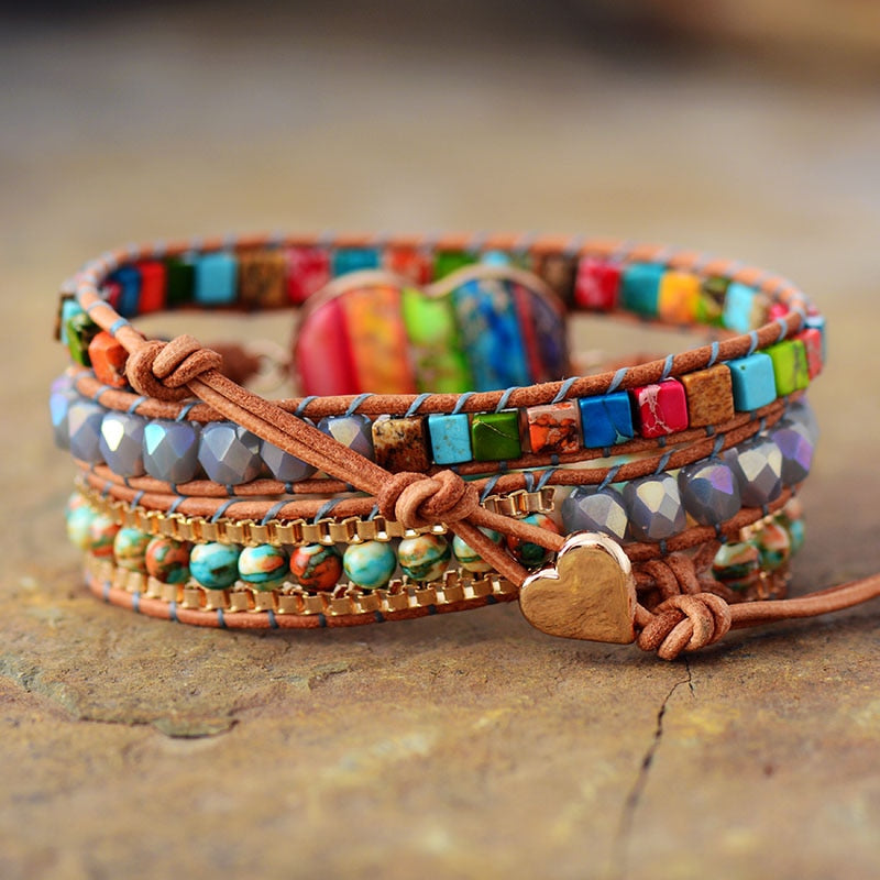Rainbow Heart Crystal Wrap Bracelet