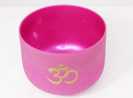 OM Symbol Pink Frosted Quartz Crystal Singing Bowl