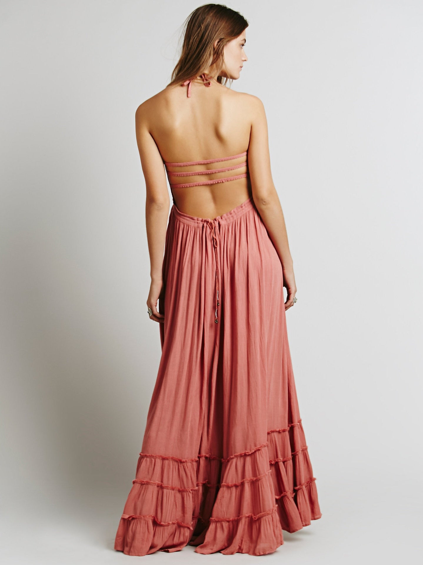 Chiffon Halter Backless Maxi Dress