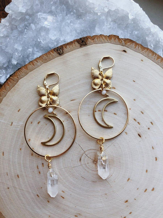 Crescent Moon & Clear Quartz Earrings - SoulShyne Products