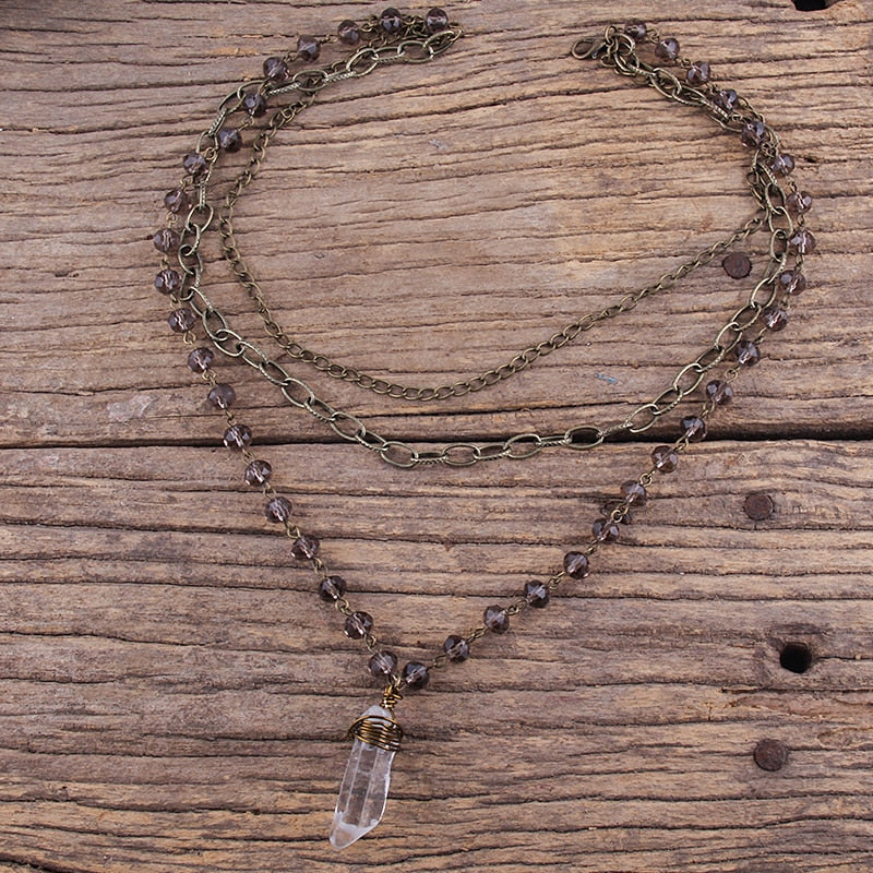 Quartz Crystal Rosary Layered Necklace