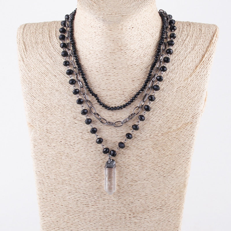 Quartz Crystal Rosary Layered Necklace
