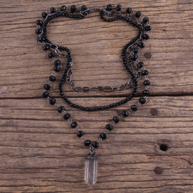 Quartz Crystal Rosary Layered Necklace