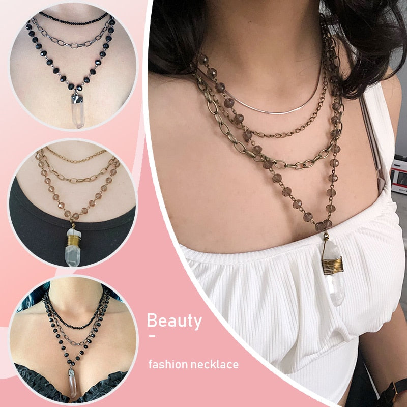 Quartz Crystal Rosary Layered Necklace
